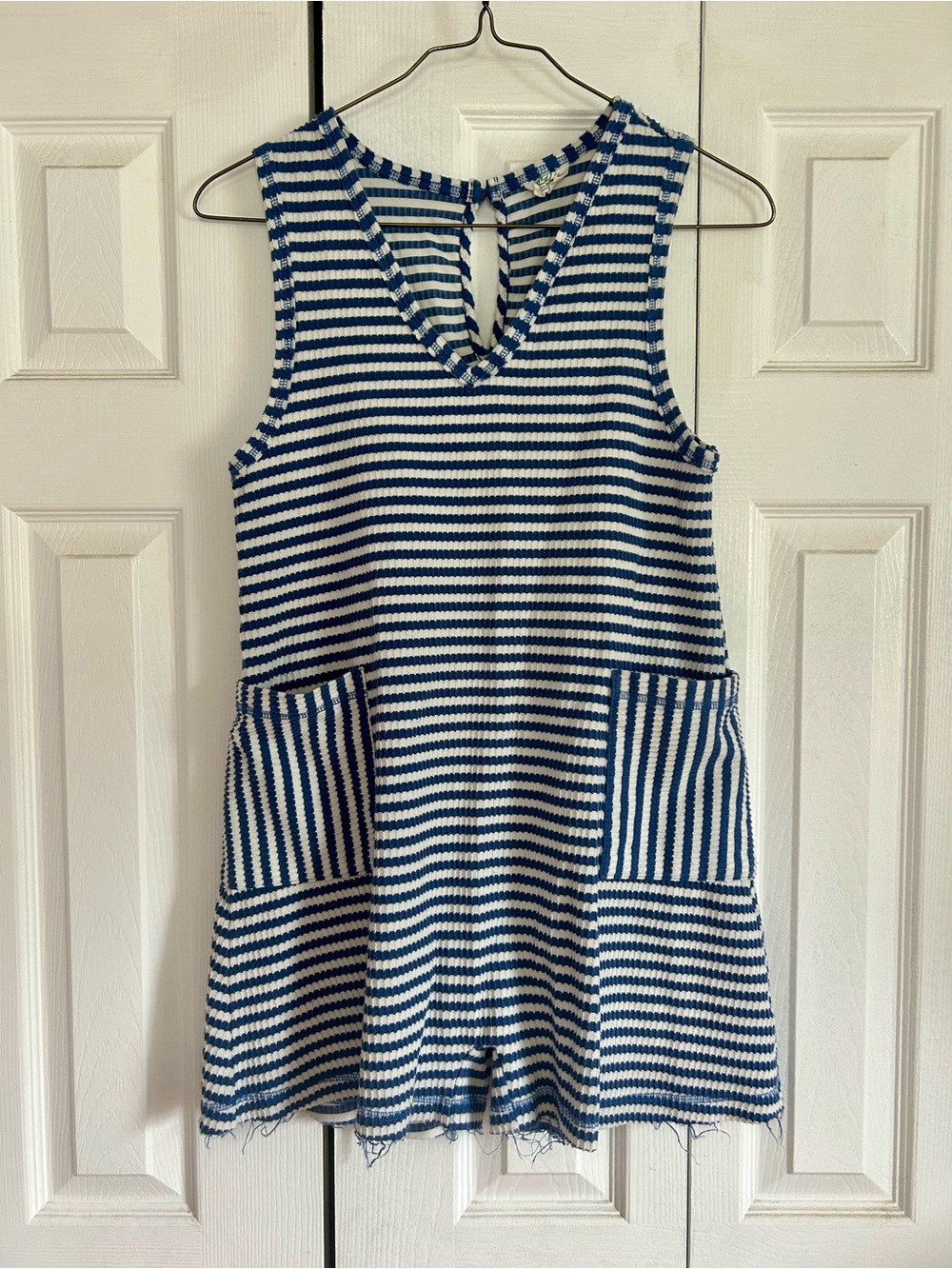 Boutique Brand Striped Blue & White Romper with Patch Pockets